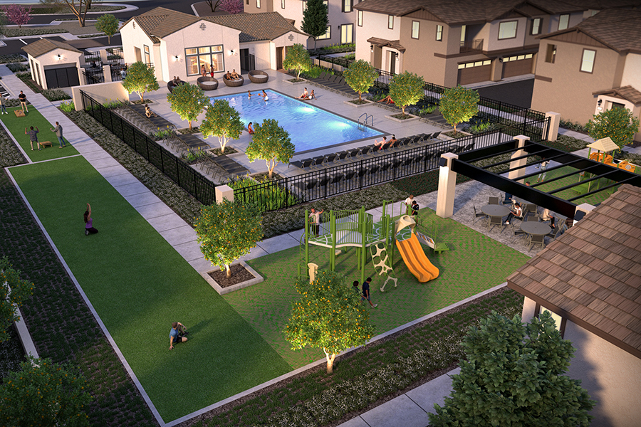 A swimming pool in a neighborhood.