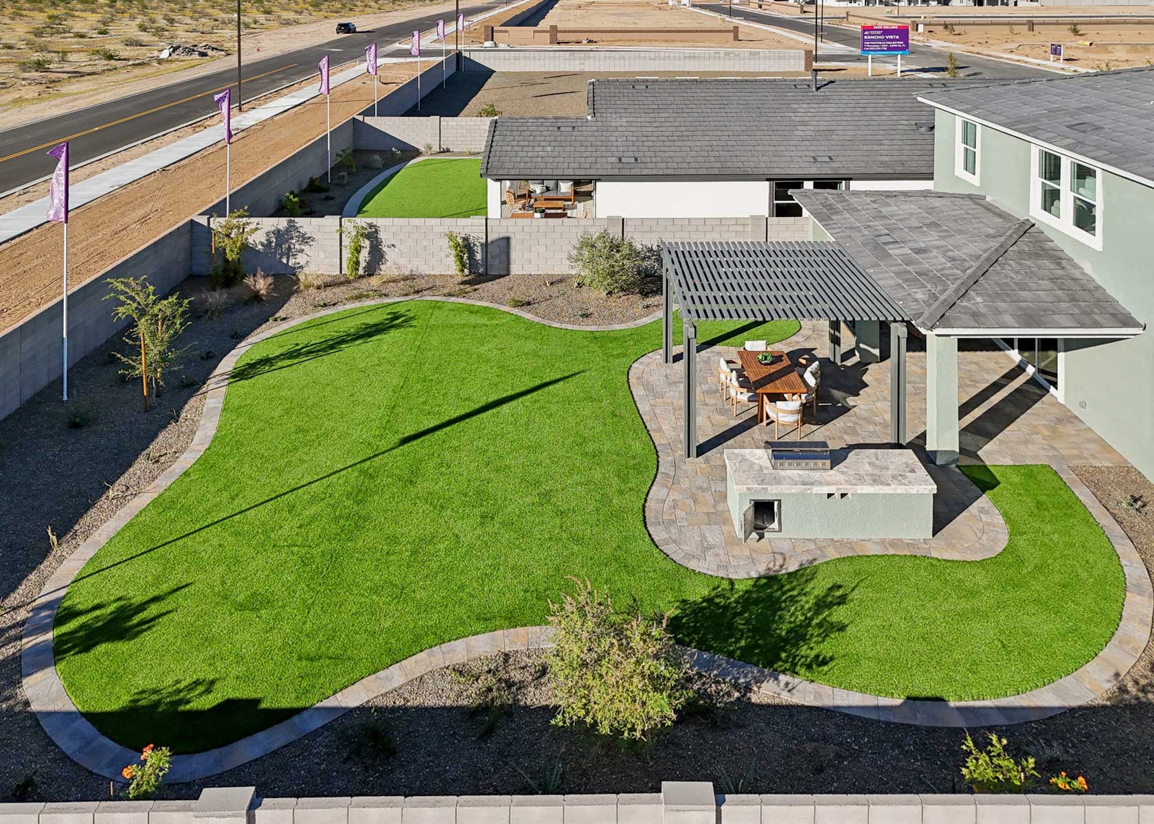 A house with a lawn.