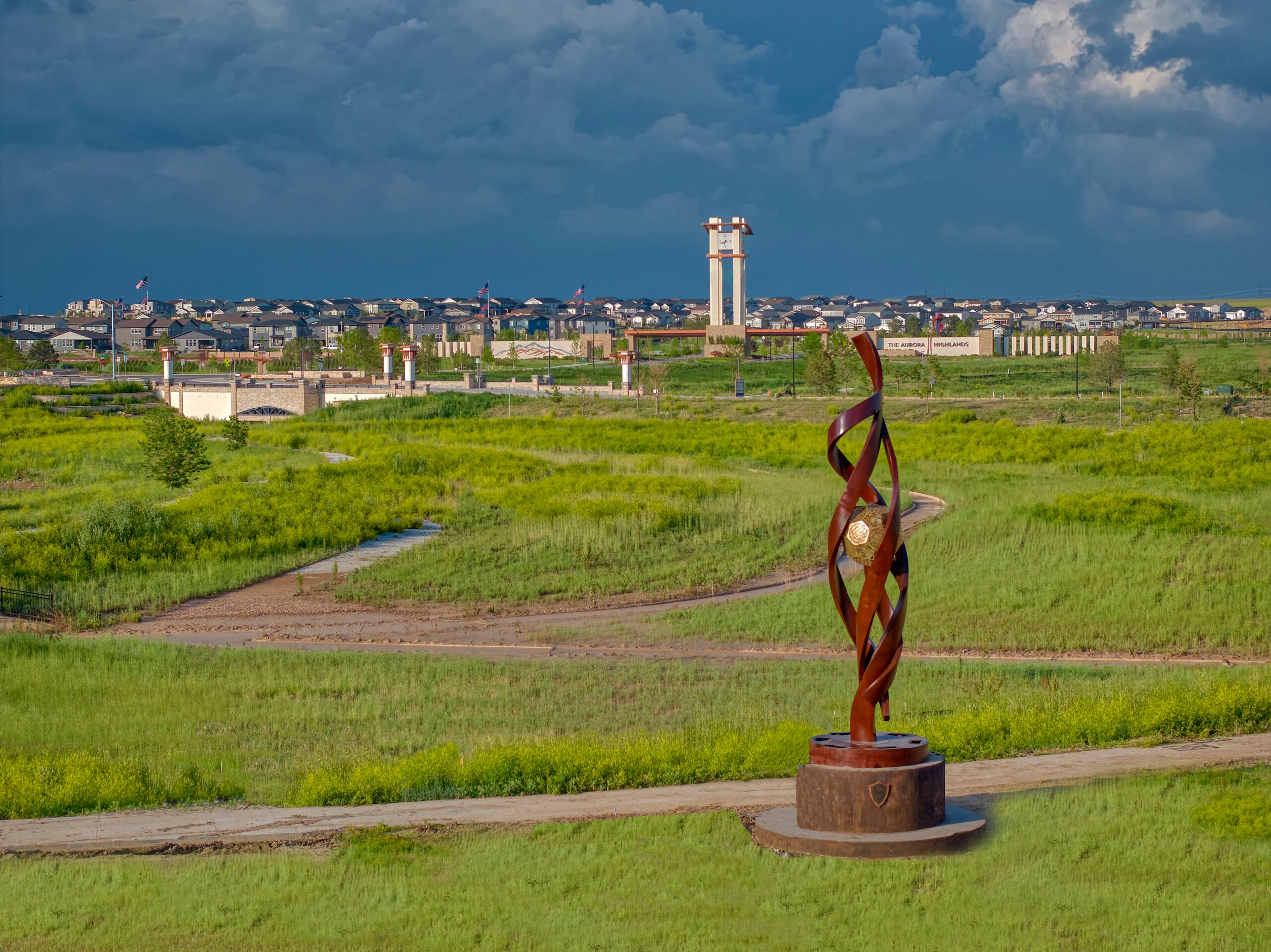 A statue in a field.