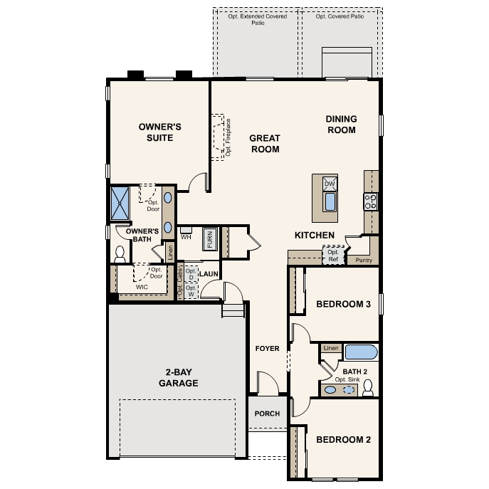 Diagram, engineering drawing. Cimarron floorplan image Main Level 