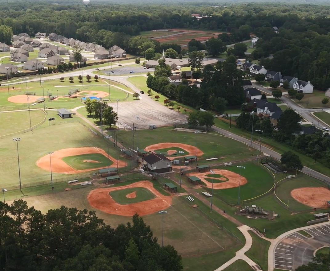 An aerial view of a large area.