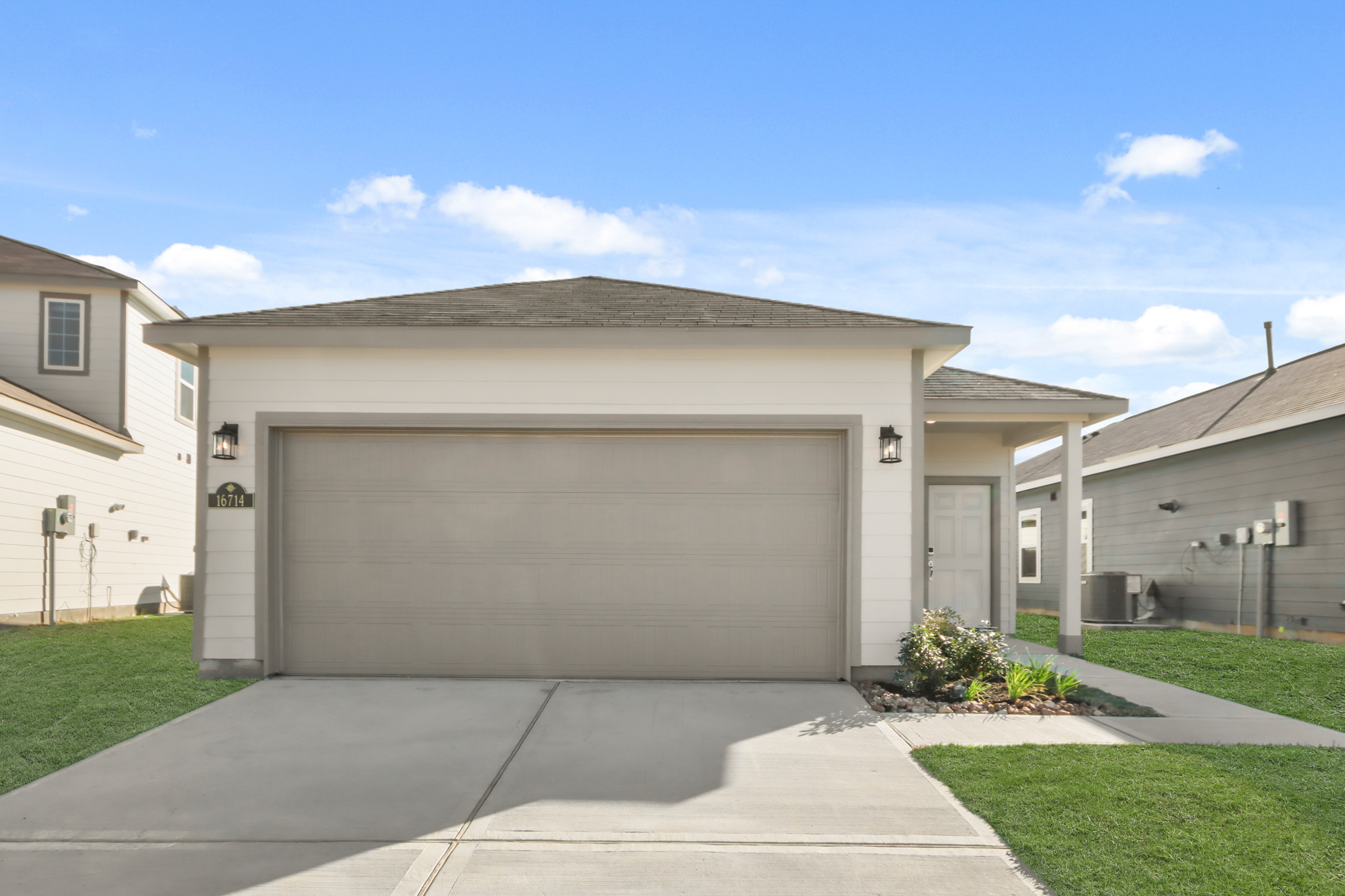 A garage in a neighborhood.