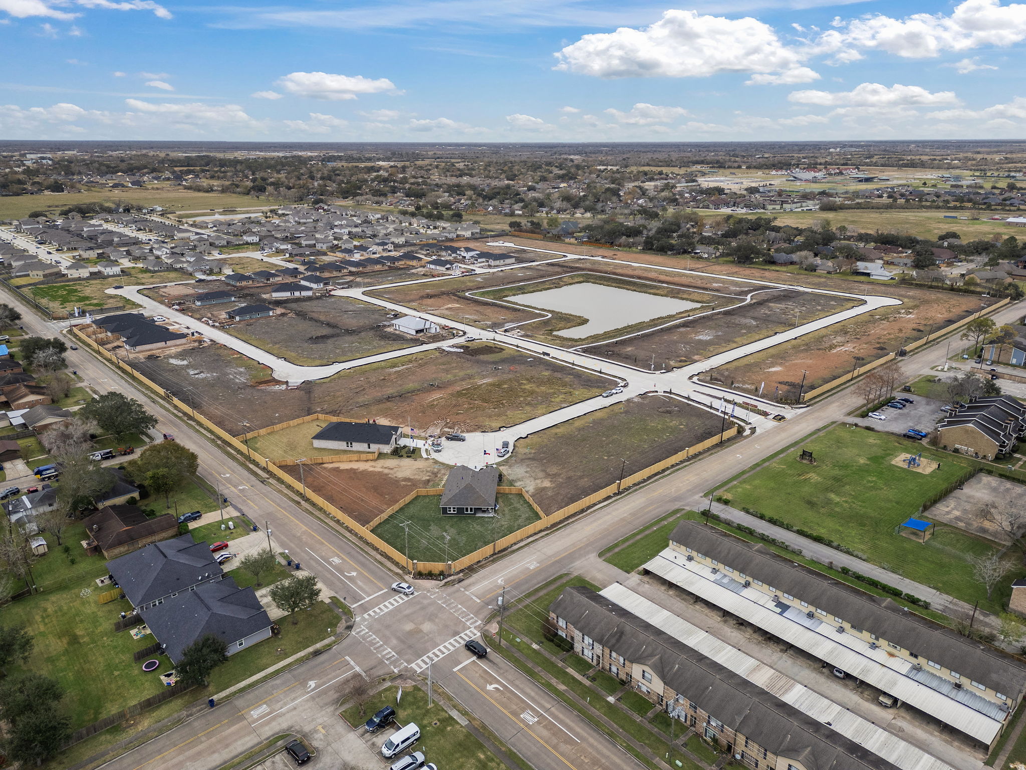 An aerial view of a city.