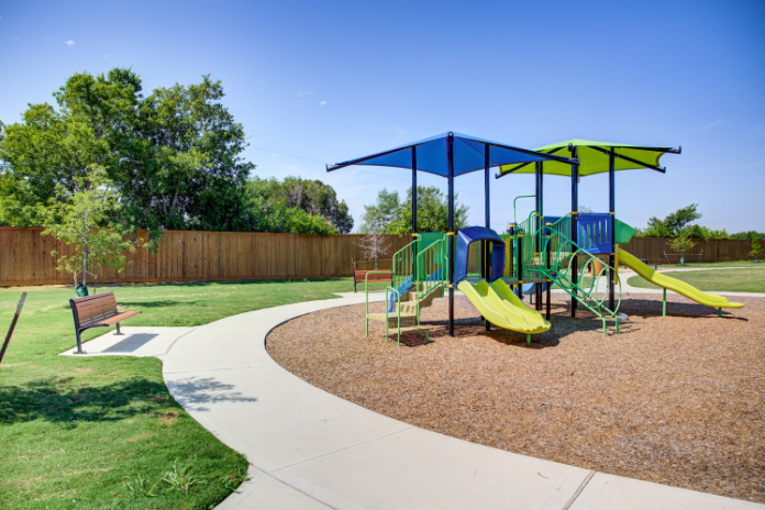 A playground with a slide.