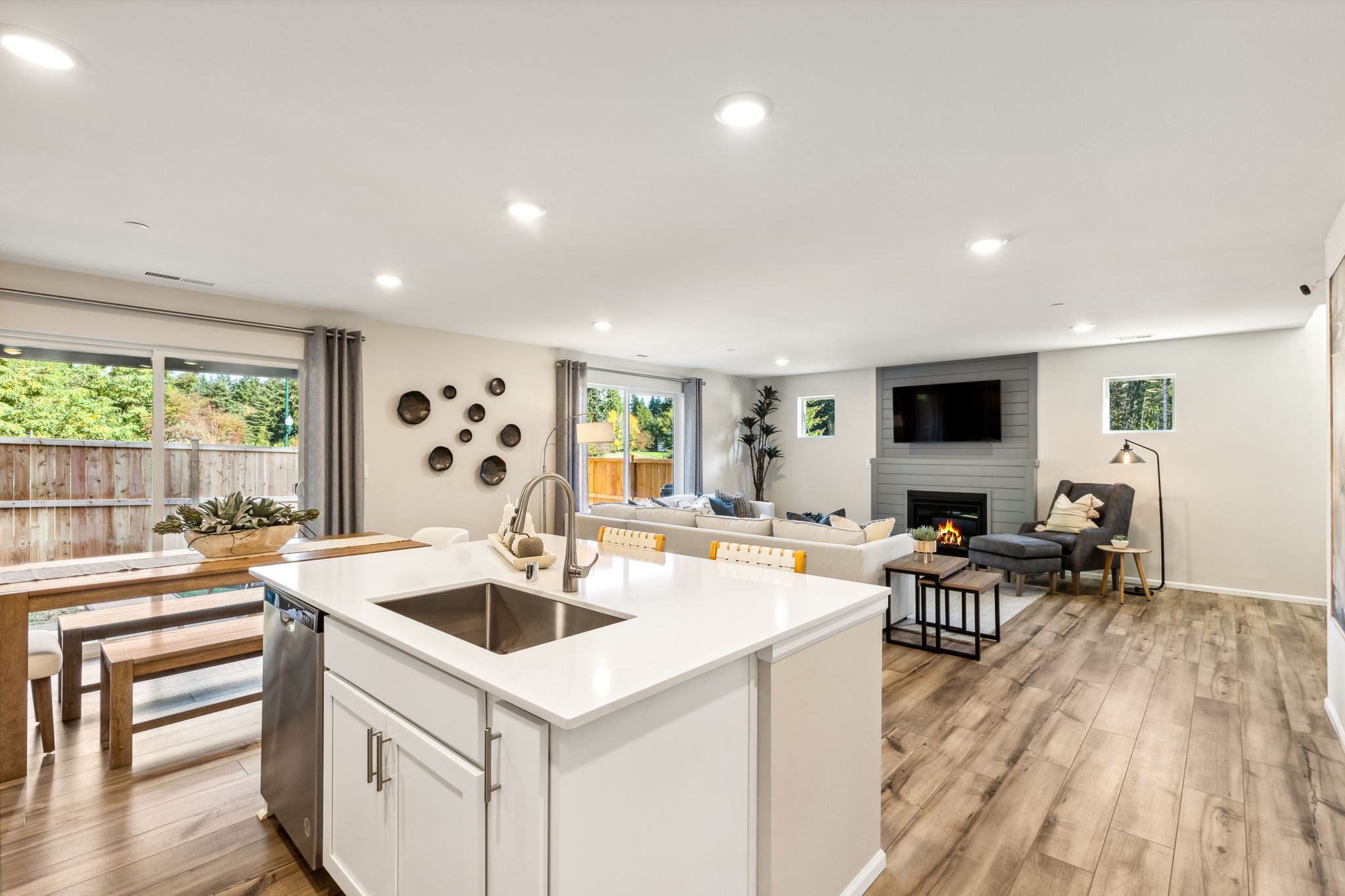 A kitchen with a large island.