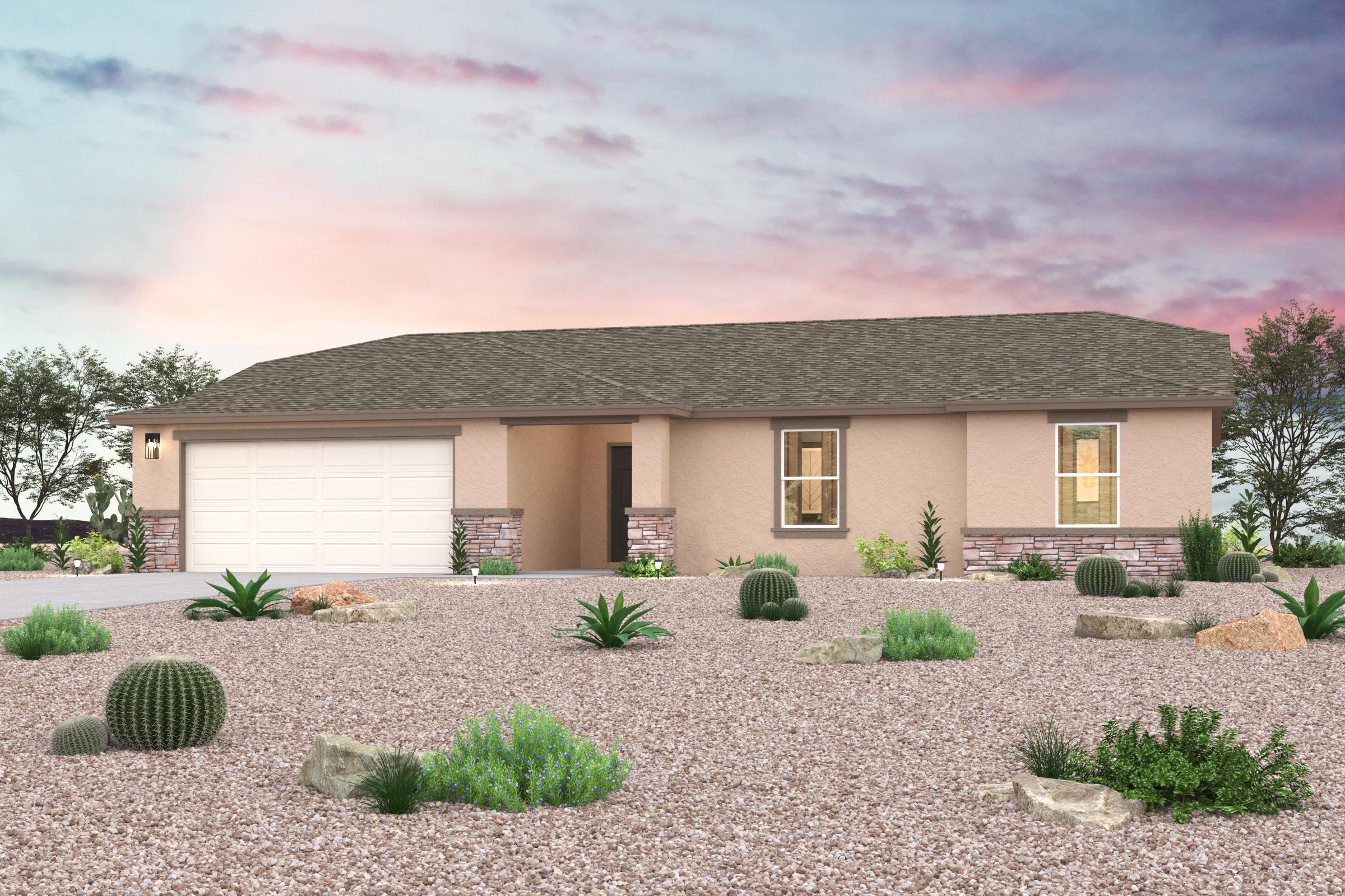 A house with a gravel driveway.