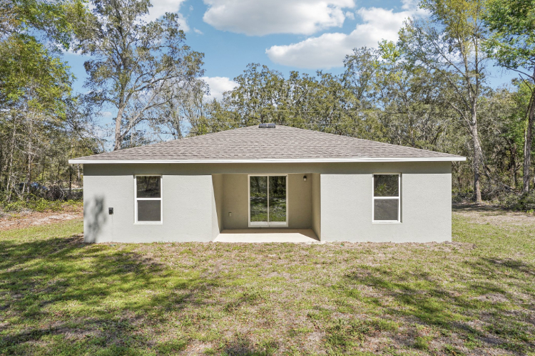 A small white house.