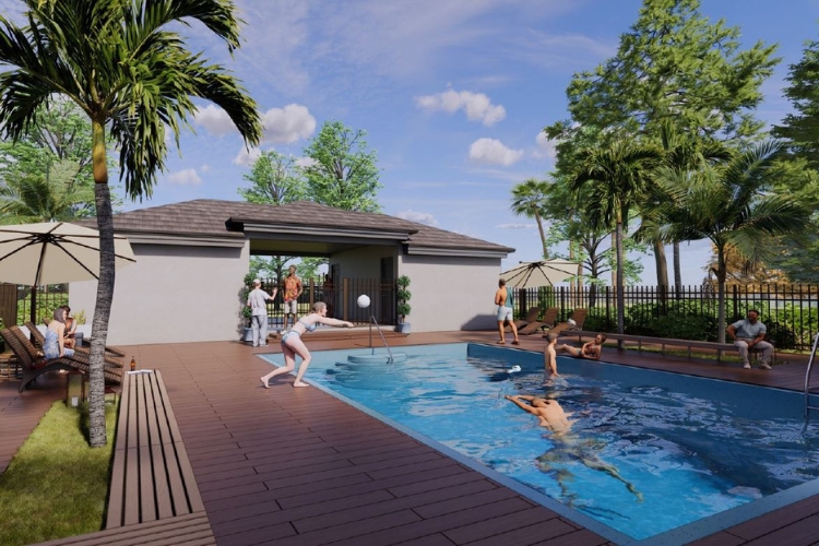 People in a swimming pool.